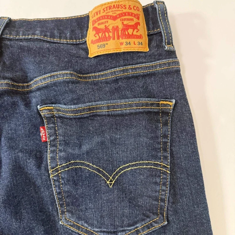 Levis 569 Loose Straight Leg Jeans Mens W34 L34 Dark Indigo Blue Denim 3757